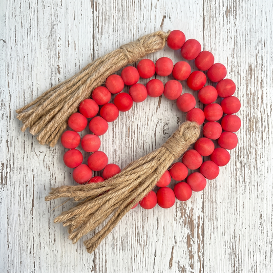 Dark Petal Pink Wood Garland Strand with Jute Tassel (4)