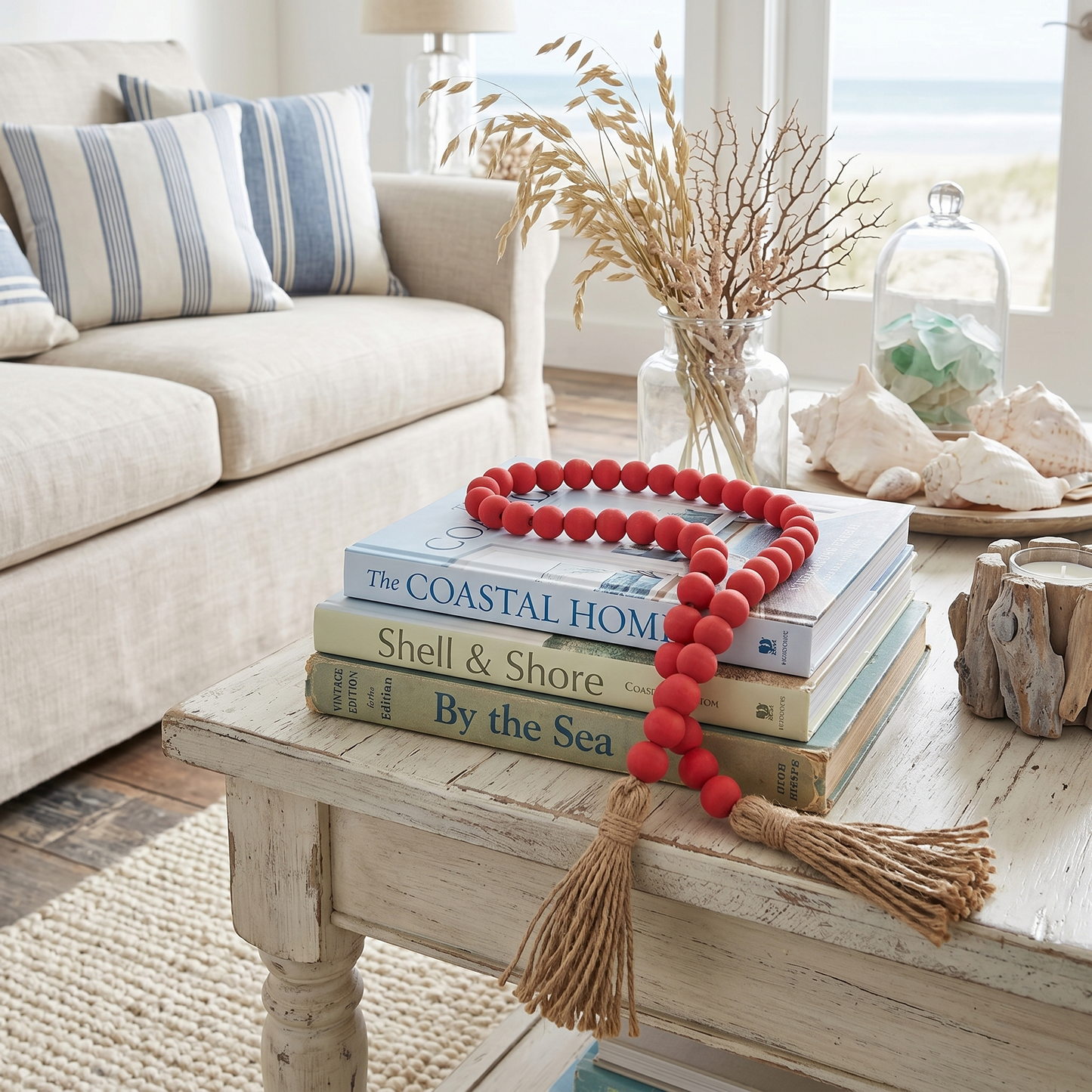 Dark Petal Pink Wood Garland Strand with Jute Tassel (8)