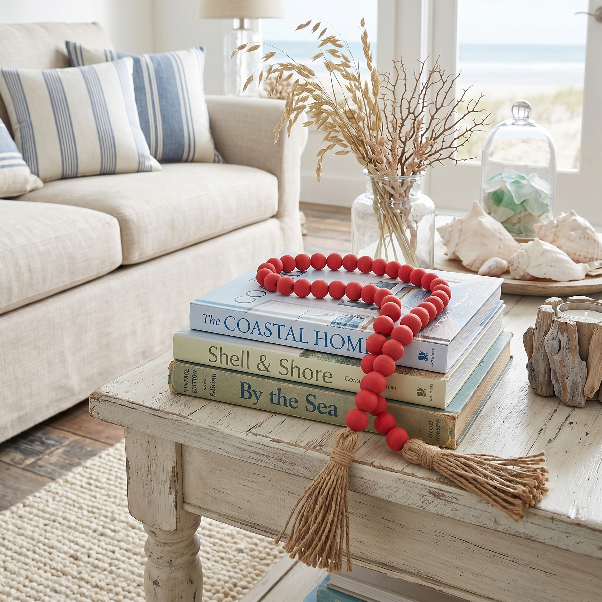 Dark Petal Pink Wood Garland Strand with Jute Tassel (8)