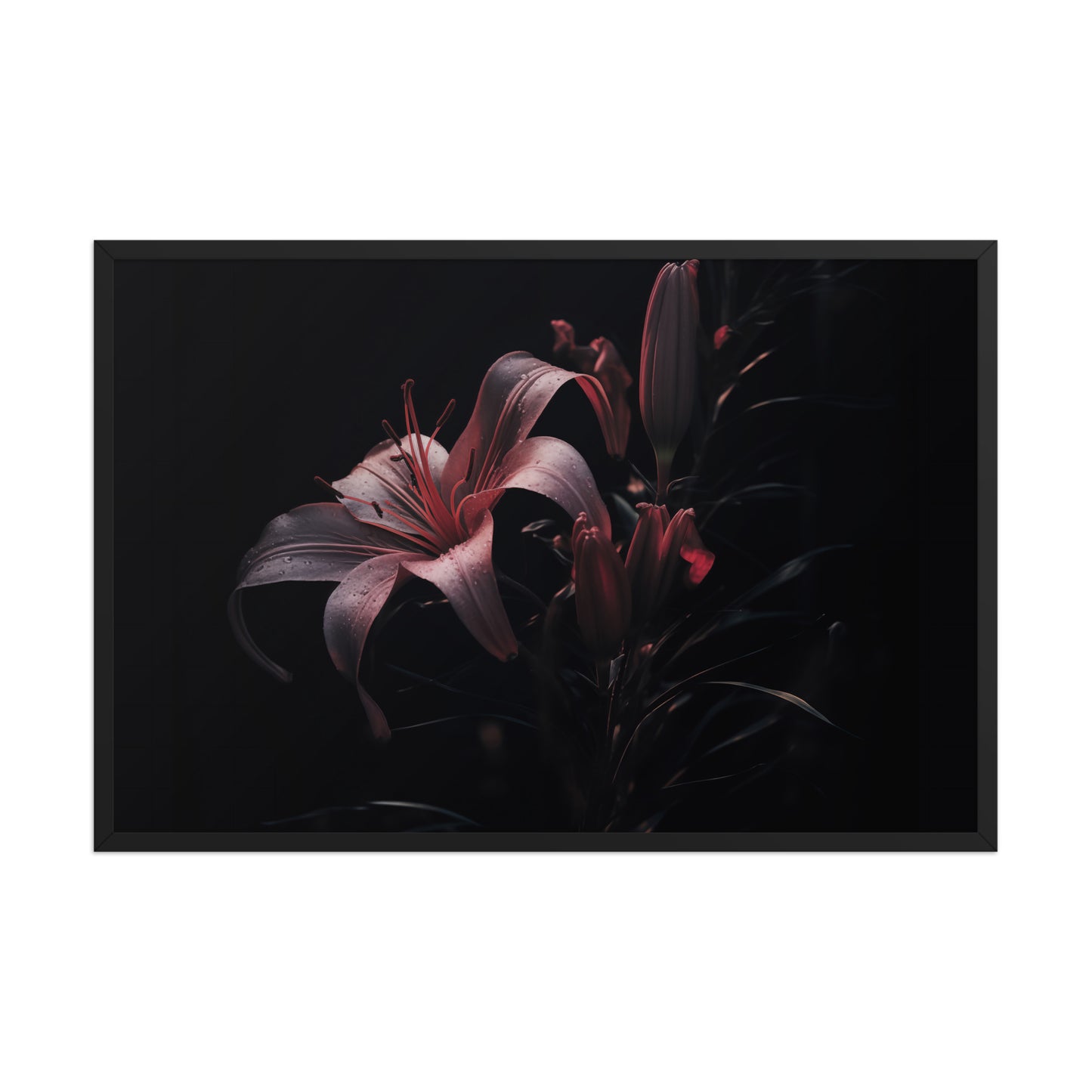 Darkest Desire Dark Floral Photorealistic Digital Artwork Framed Wall Art Print Black