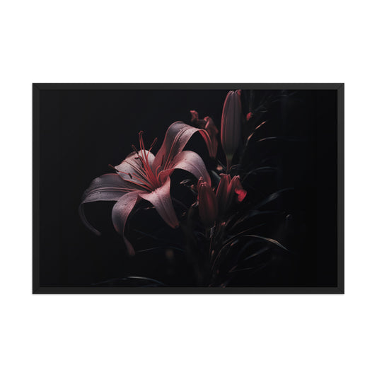 Darkest Desire Dark Floral Photorealistic Digital Artwork Framed Wall Art Print Black