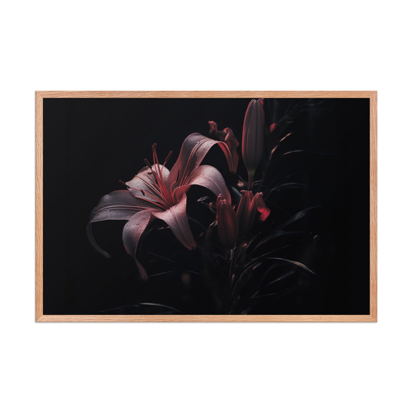 Darkest Desire Dark Floral Photorealistic Digital Artwork Framed Wall Art Print Natural