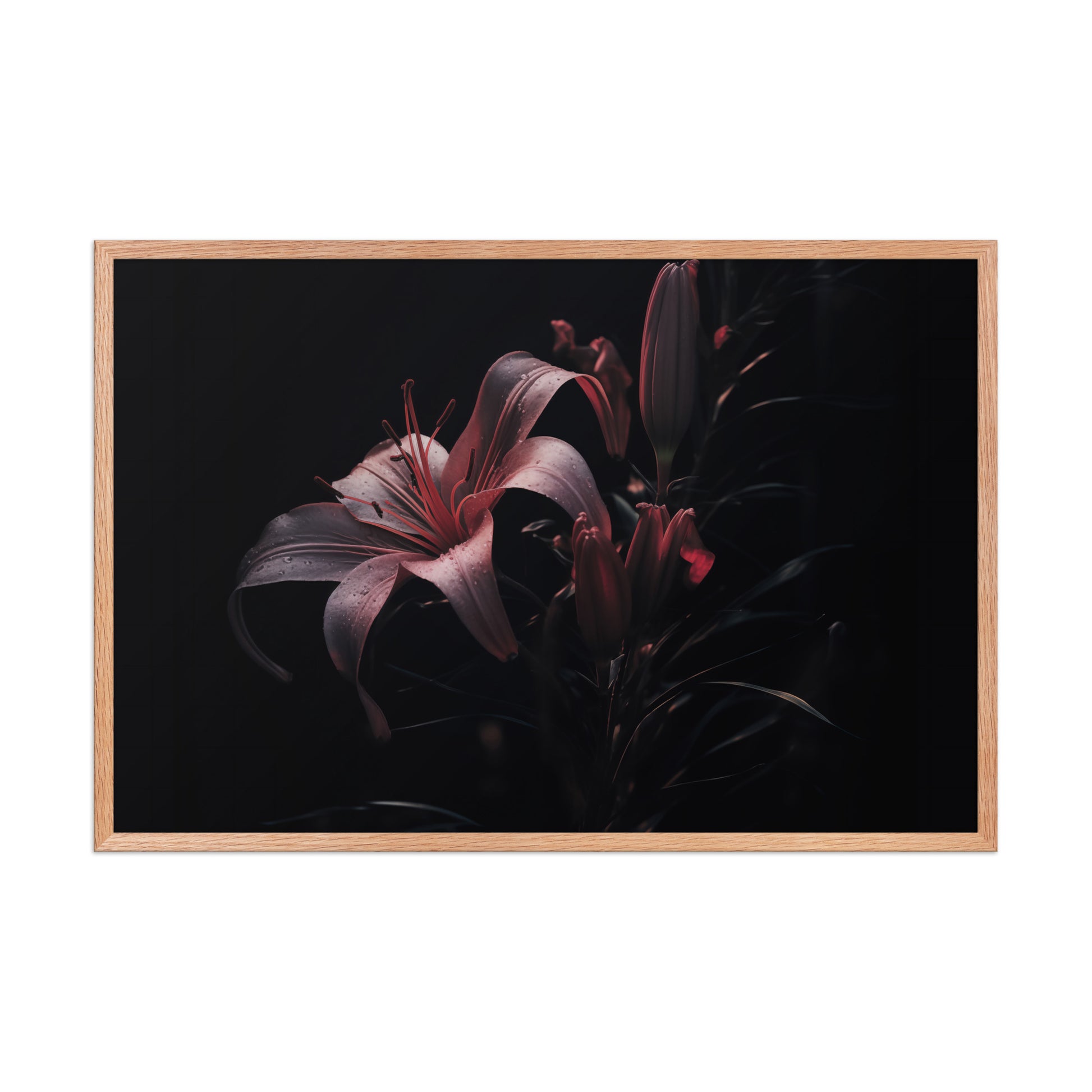 Darkest Desire Dark Floral Photorealistic Digital Artwork Framed Wall Art Print Natural