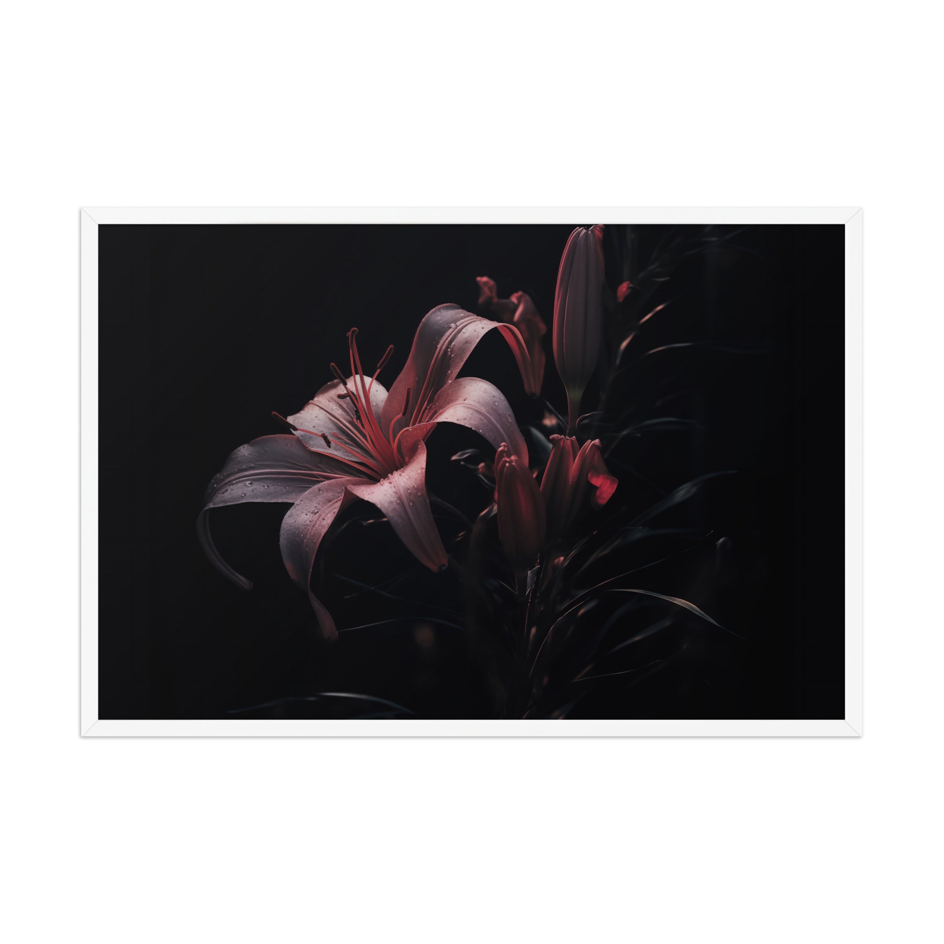 Darkest Desire Dark Floral Photorealistic Digital Artwork Framed Wall Art Print White