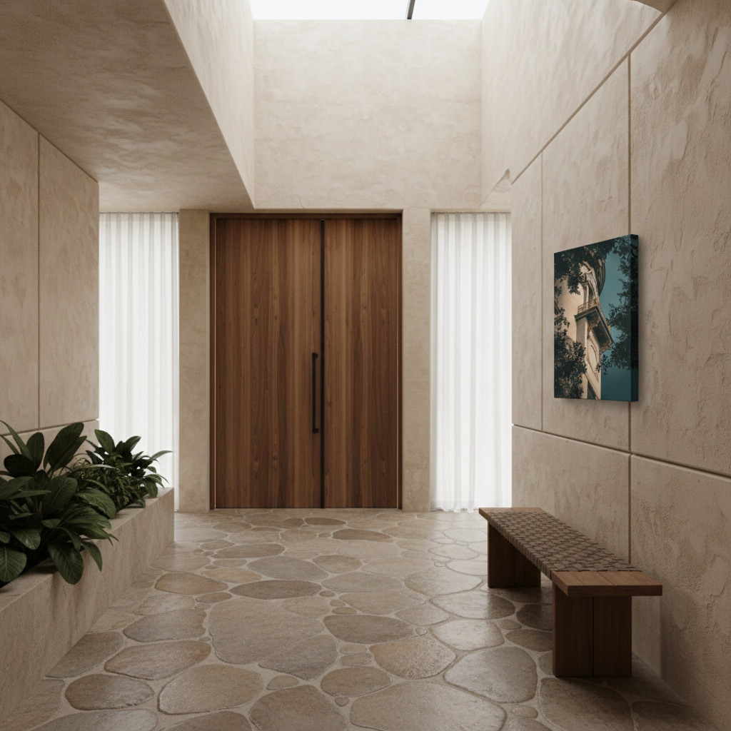 Decorative Turret Window & Trees Architectural Photograph Canvas Wall Art Print in Modern Organic Style Entryway