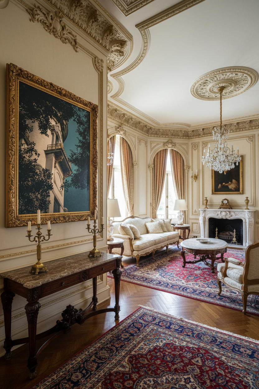 Decorative Turret Window & Trees Architectural Photograph DIY Downloadable Printable Wall Art in Beaux-Arts Style Formal Living Room