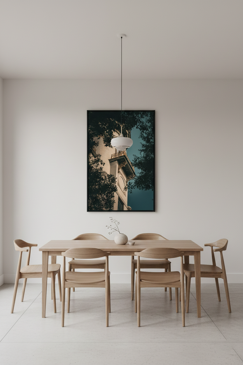 Decorative Turret Window & Trees Architectural Photograph DIY Downloadable Printable Wall Art in Minimalism Style Dining Room