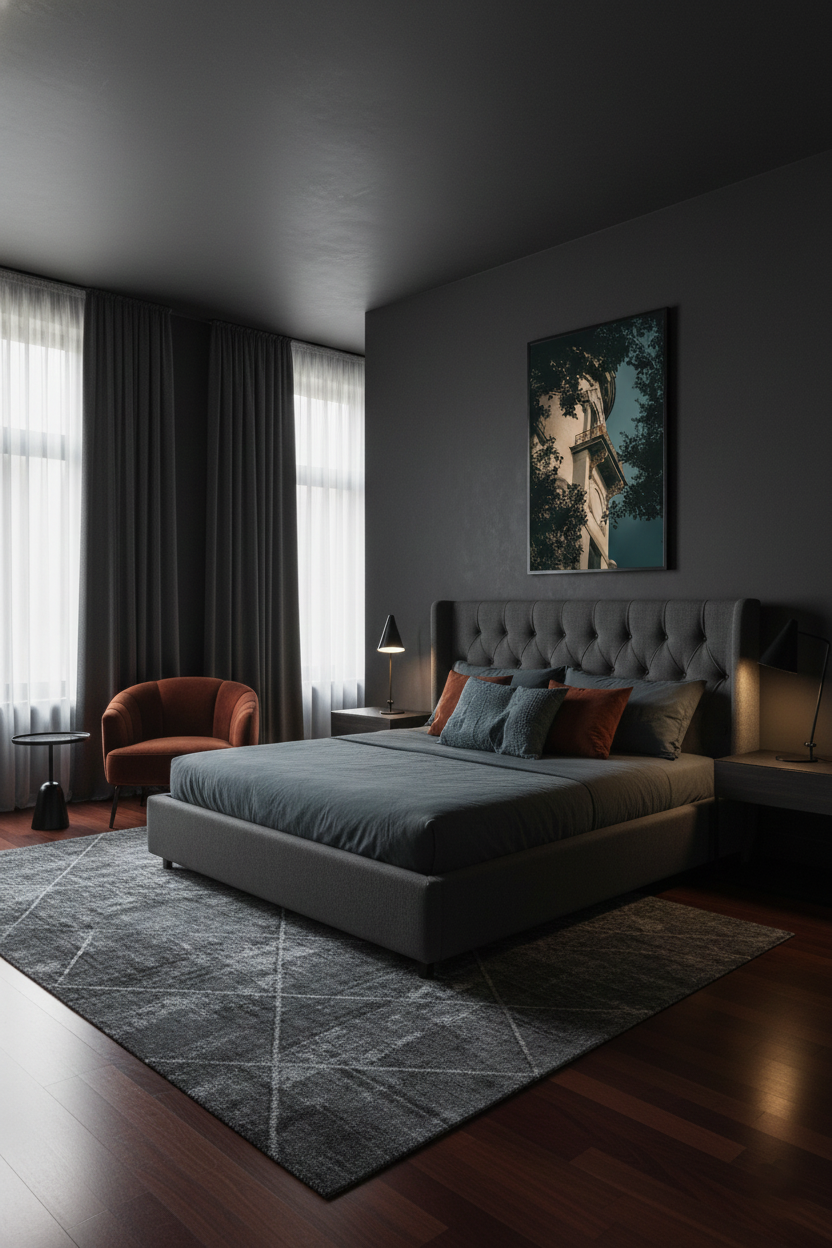 Decorative Turret Window & Trees Architectural Photograph DIY Downloadable Printable Wall Art in Moody Modern Style Bedroom