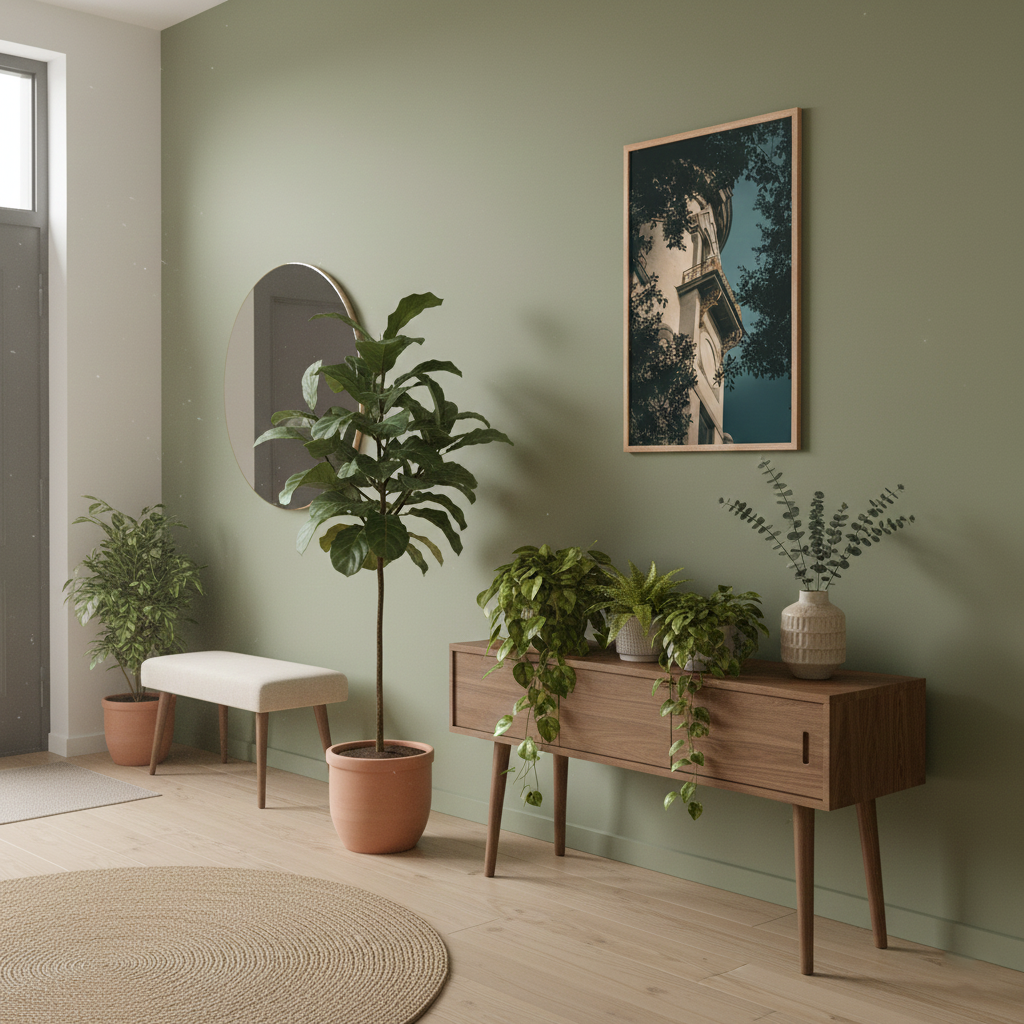 Decorative Turret Window & Trees Architectural Photograph Framed Wall Art Print in Biophilic Style Entryway