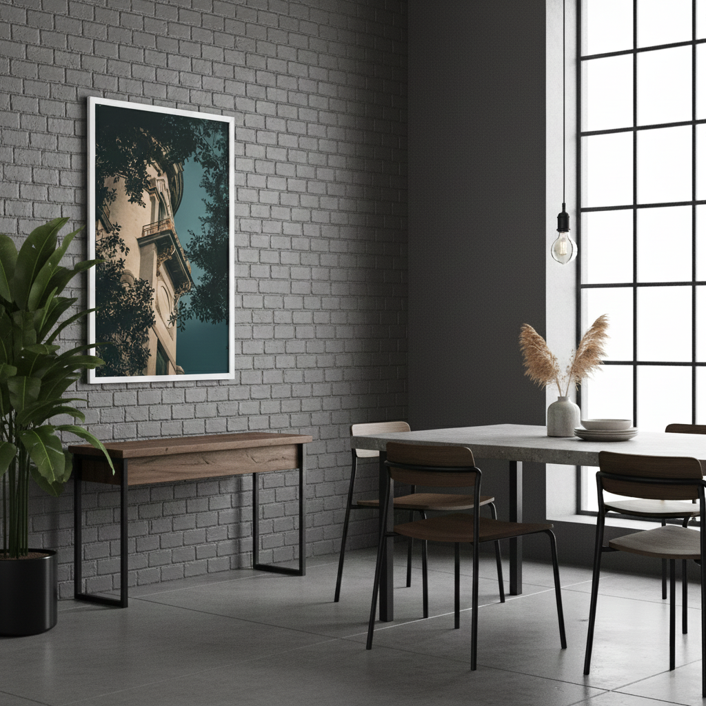 Decorative Turret Window & Trees Architectural Photograph Framed Wall Art Print in Urban Style Dining Room