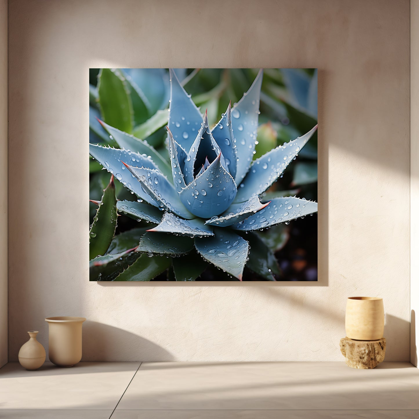 Delicate Agave Botanical Rustic Photorealistic Digital Artwork DIY Downloadable and Printable Extra Large Wall Art Print in Hallway Setting