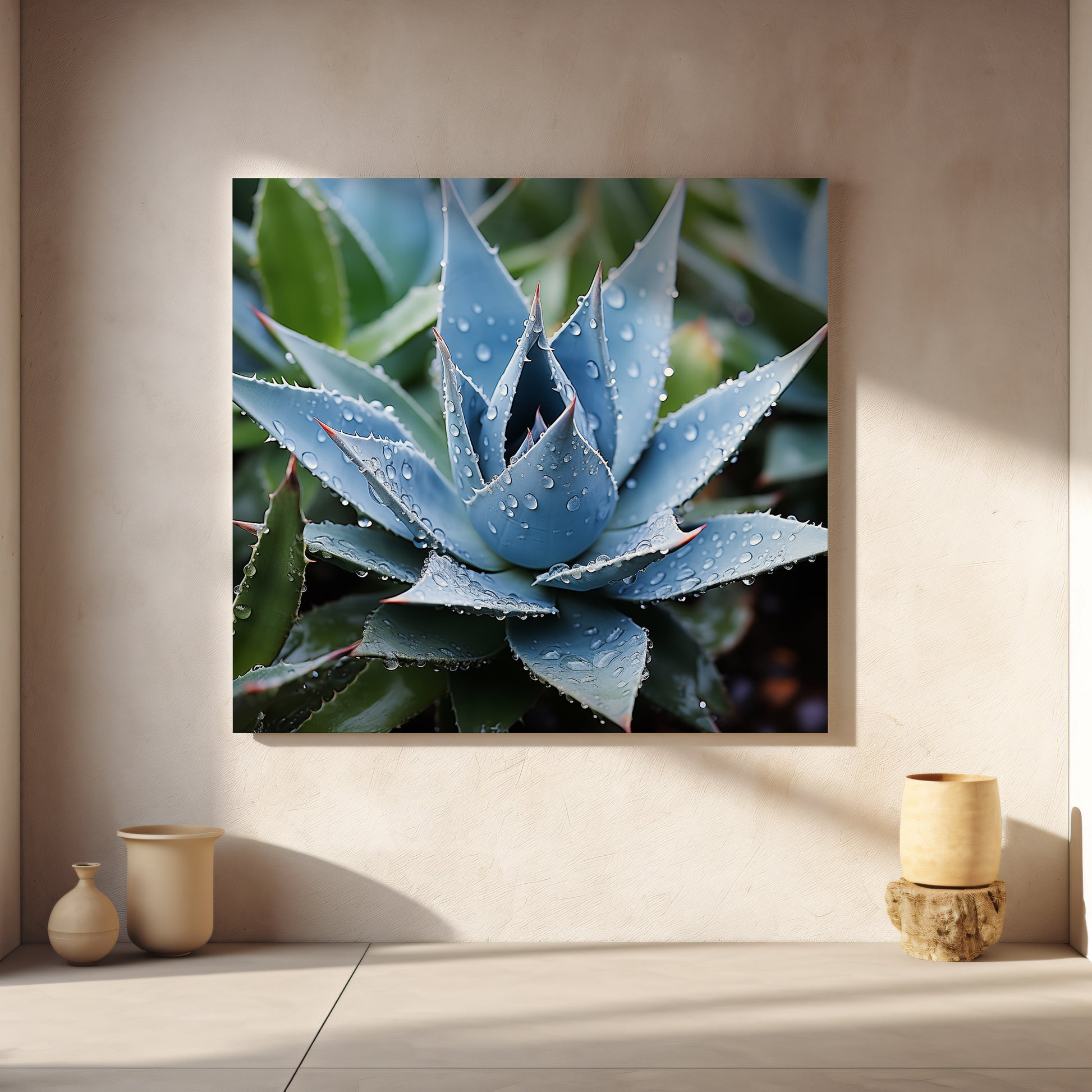 Delicate Agave Botanical Rustic Photorealistic Digital Artwork DIY Downloadable and Printable Extra Large Wall Art Print in Hallway Setting