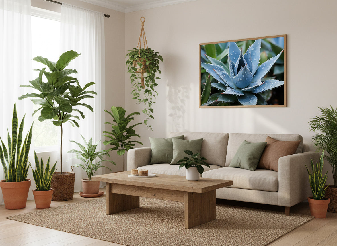 Delicate Agave Botanical Rustic Photorealistic Digital Artwork Unframed Wall Art Print in Biophilic Style Living Room