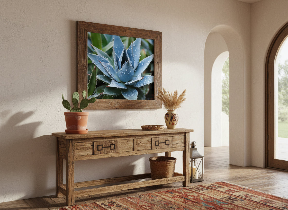 Delicate Agave Botanical Rustic Photorealistic Digital Artwork Unframed Wall Art Print in Southwestern Style Foyer