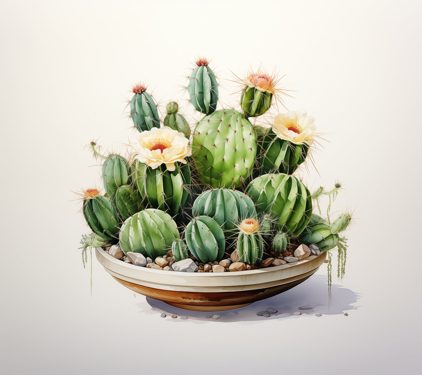 Botanical Artwork: Desert Bloom Symphony Cactus Watercolor Painting - Digital Artwork Loose Art Print