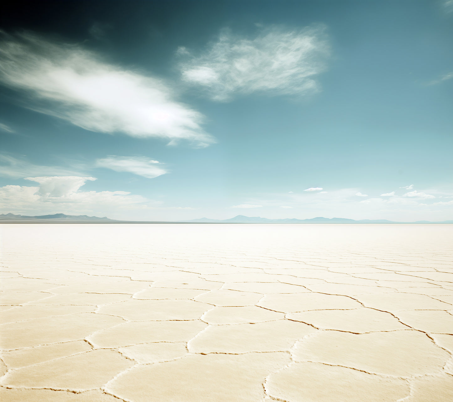 Desert Stillness Salt Flats Photorealism - Digital Artwork Loose Art Print