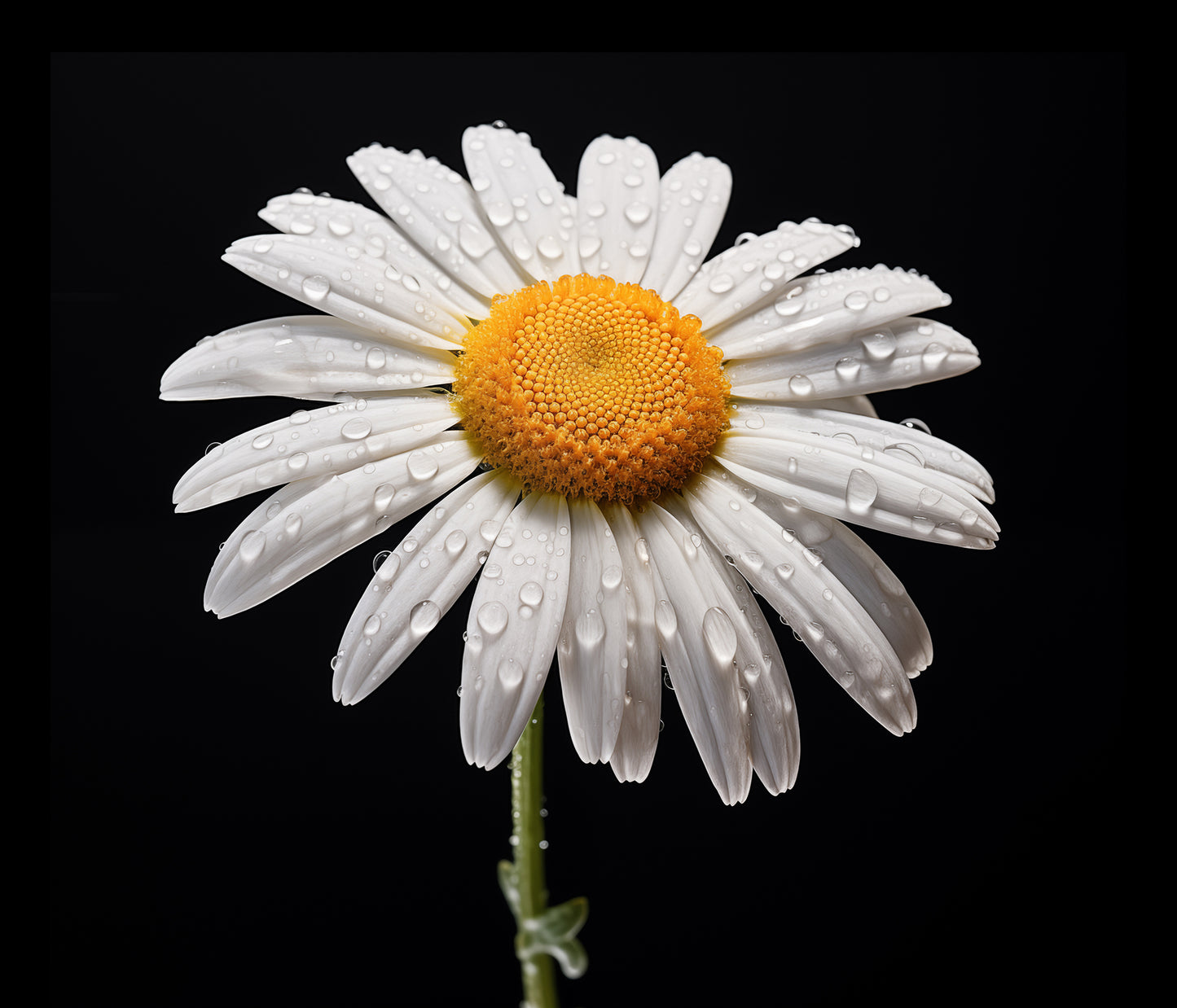 White Flower Black Background Painting: Dew-kissed Daisy Floral Photorealism - Digital Artwork Loose Art Print