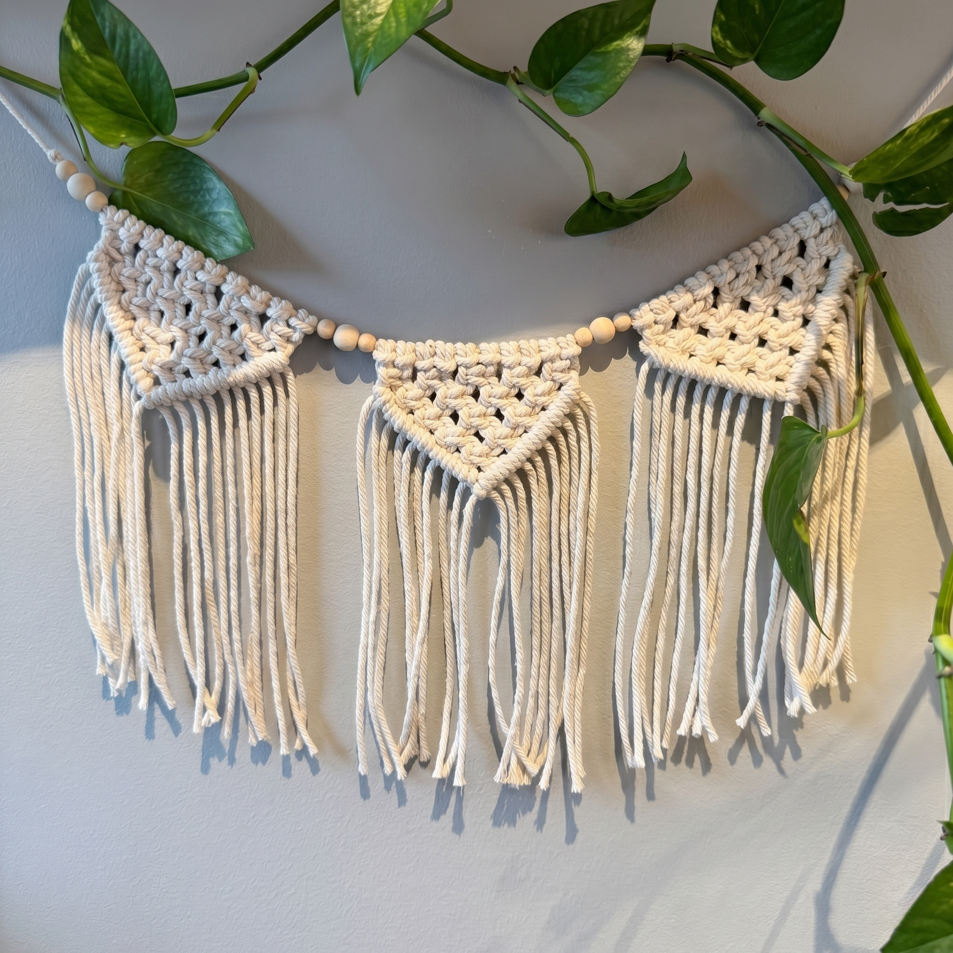 Macrame Wall Hanging Garland with Natural Wooden Beads - Home Decor 3