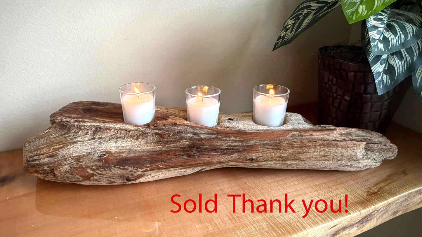 Driftwood Votive Candle Holder Centerpiece - Rustic Nautical Decor