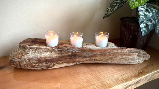 Driftwood Candle Holder 1 Table Top Centerpiece Home Decor Rustic Coastal Boho