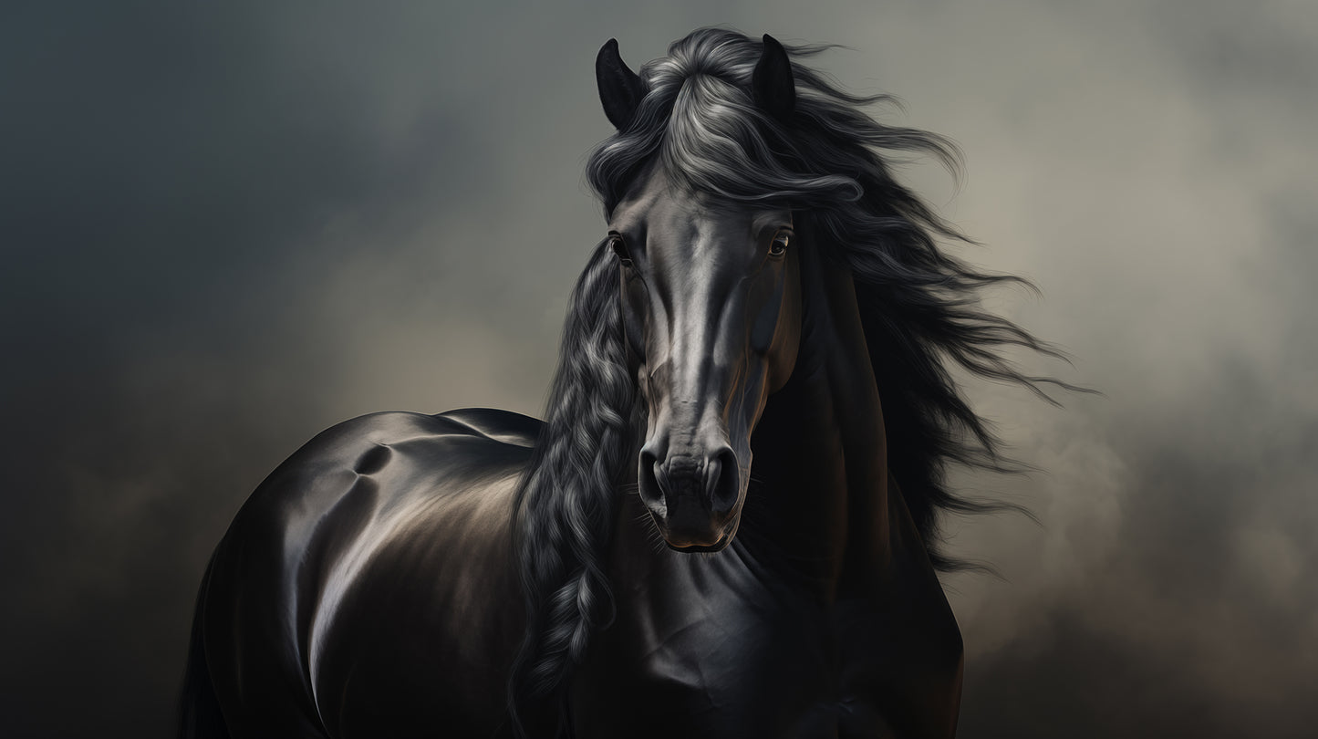 Horse Wall Print: Ebony Elegance Photorealism - Digital Artwork Loose Art Print