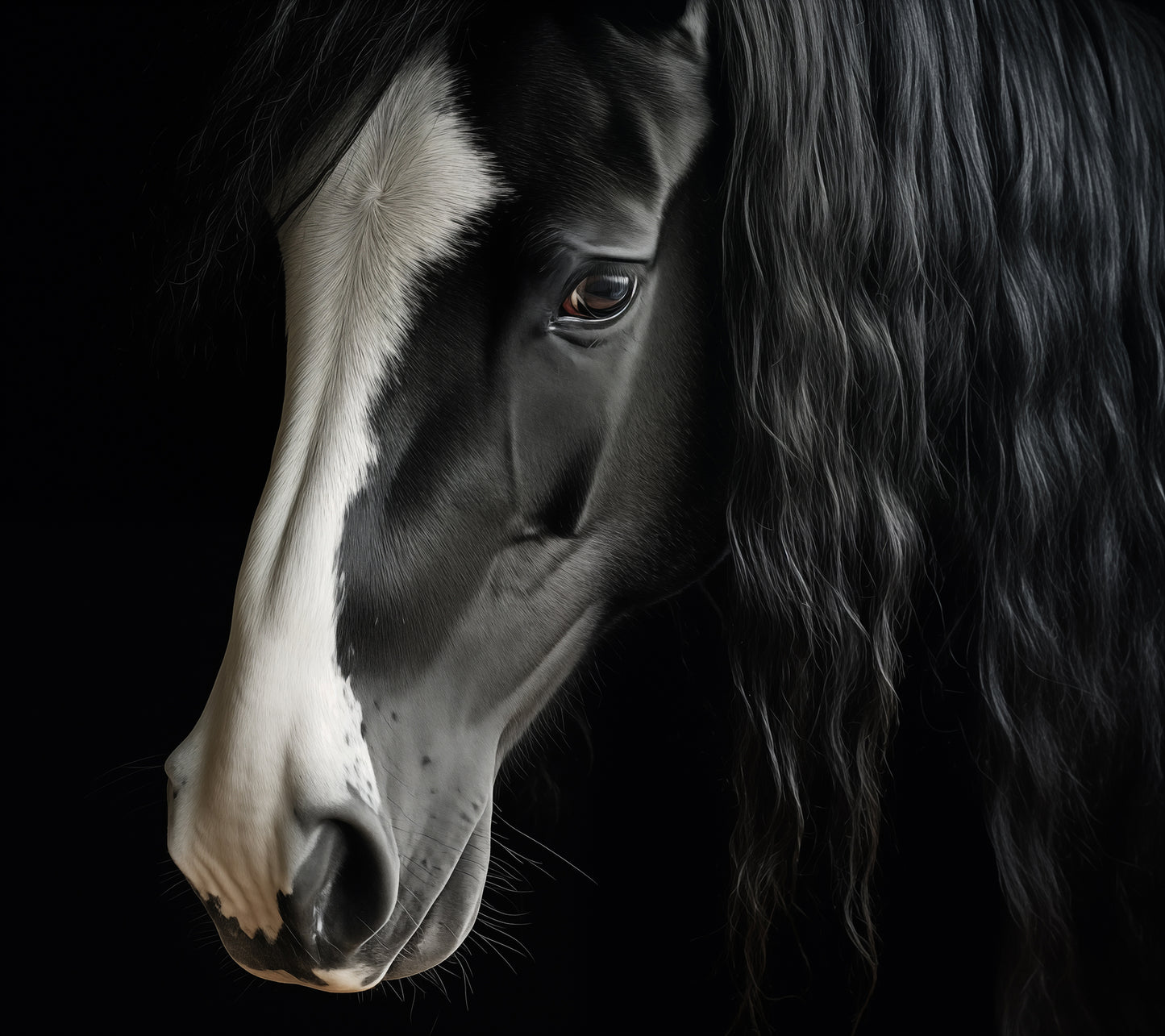 Equestrian Art Prints: Ebony and Ivory Photorealism - Digital Artwork Loose Art Print