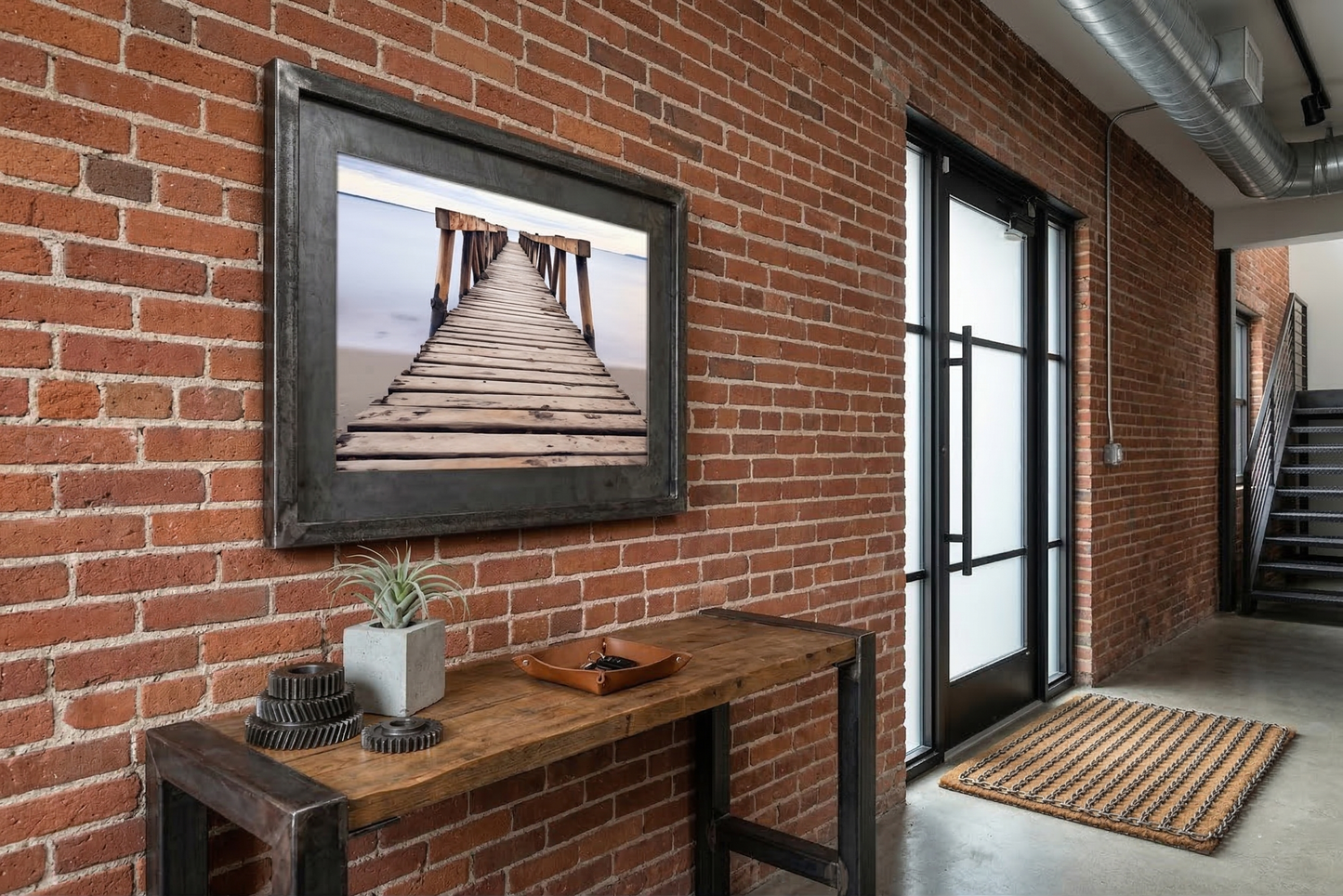 Echoes of the Sea Abandoned Weathered Pier Beach Subdued Photorealistic Digital Artwork Loose in Industrial Style Foyer