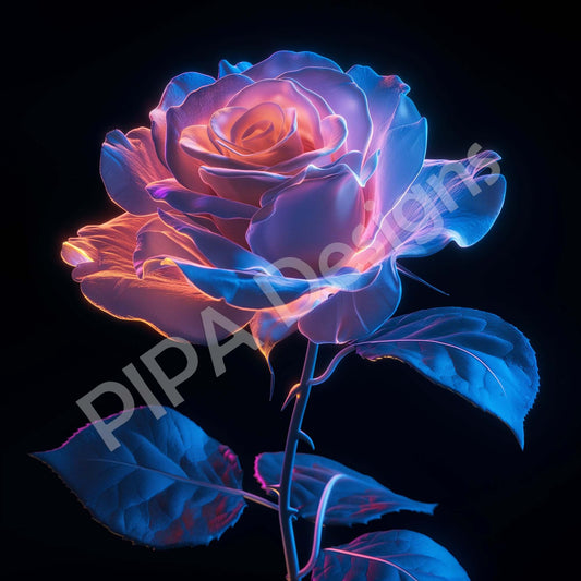 Electric Rose Bioluminescent Rose on Black Background Downloadable / Printable Digital Artwork