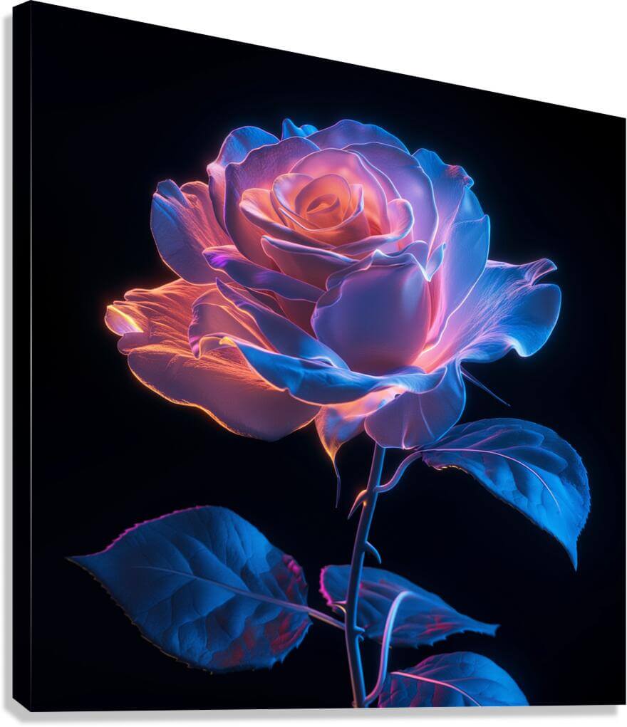 Electric Rose Bioluminescent Rose on Black Background Downloadable / Printable Digital Artwork