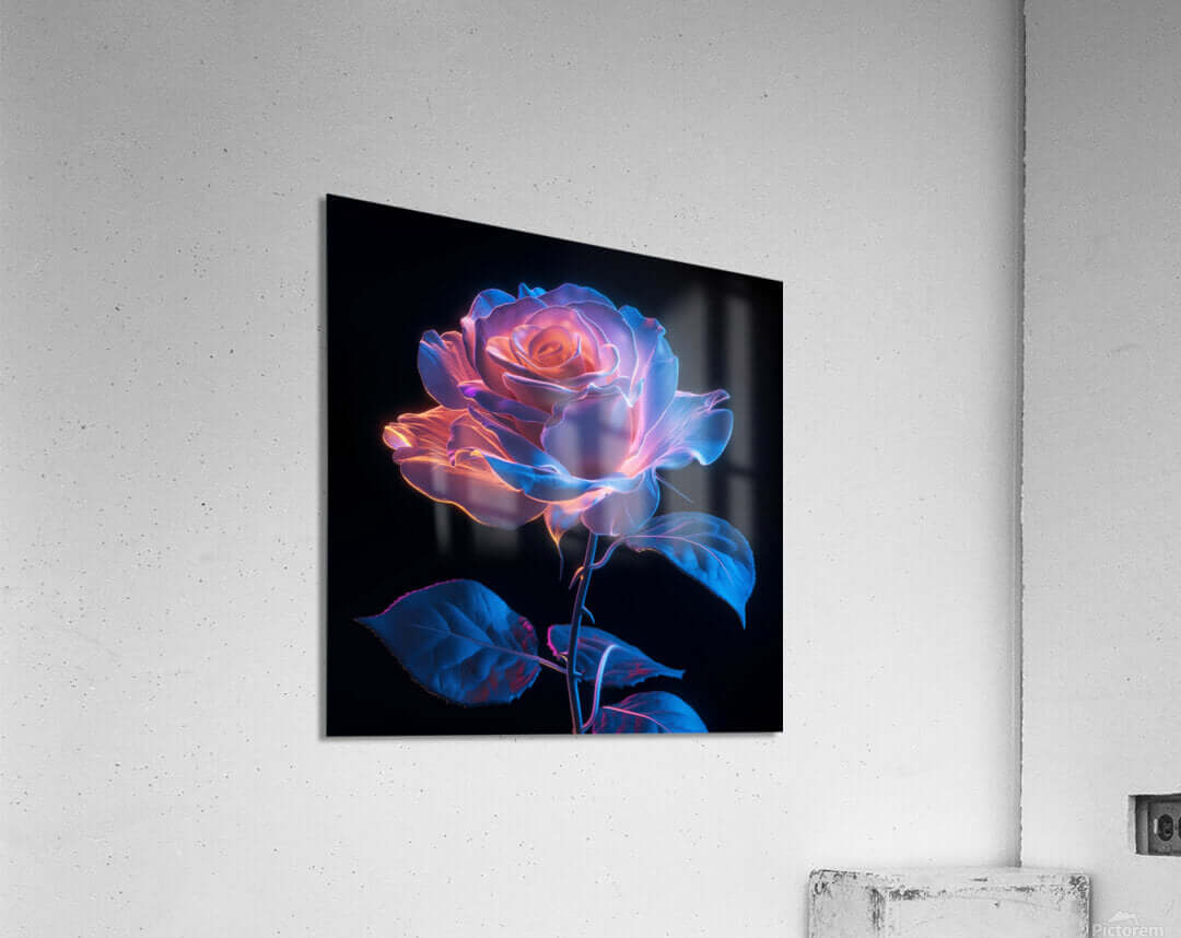 Electric Rose Bioluminescent Rose on Black Background Downloadable / Printable Digital Artwork