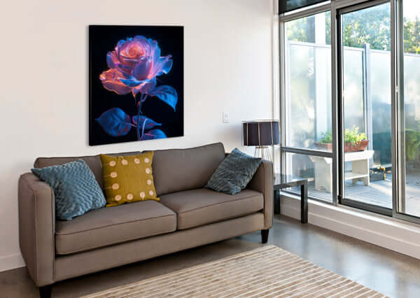 Electric Rose Bioluminescent Rose on Black Background Downloadable / Printable Digital Artwork