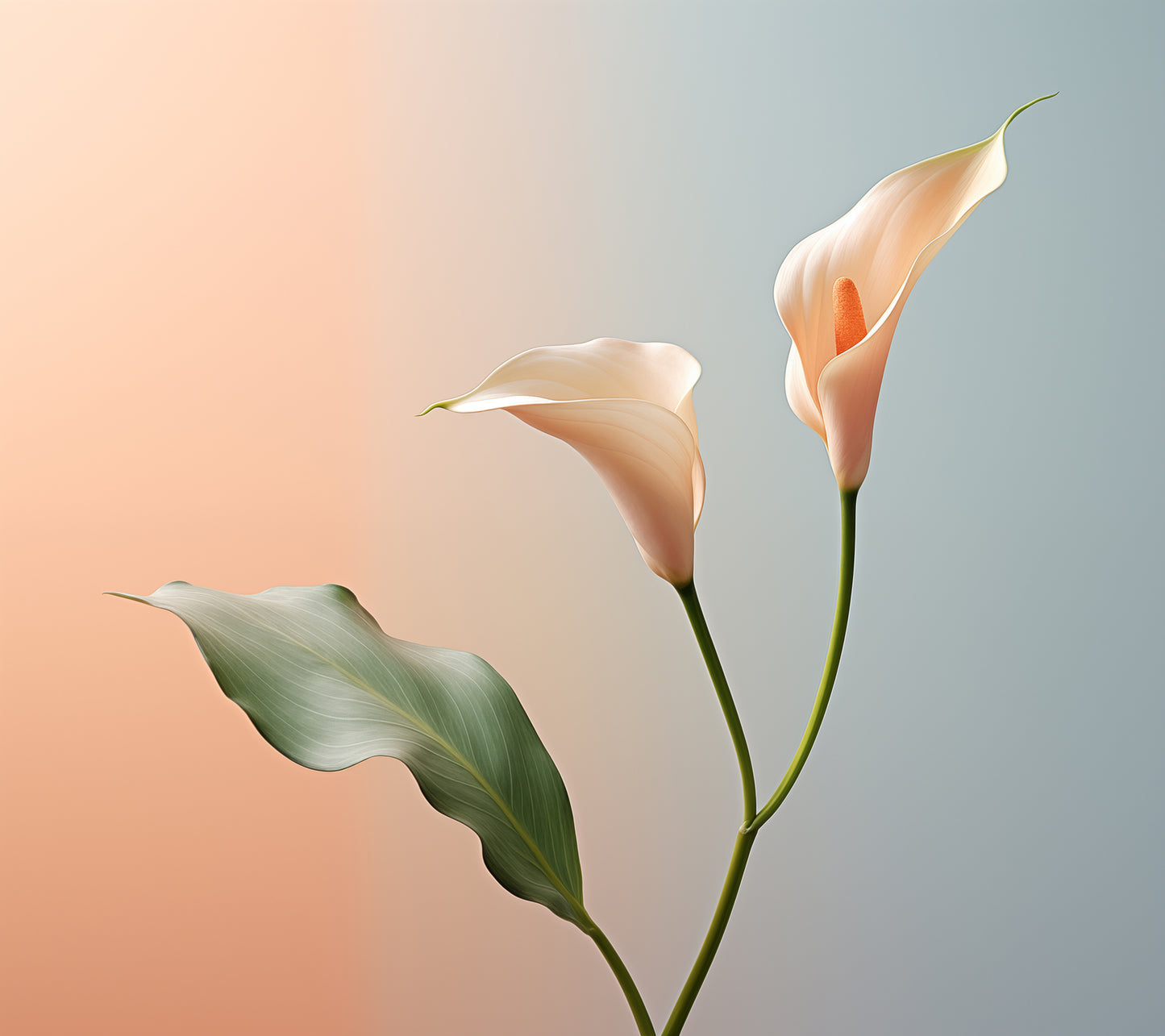 Coral Floral Wall Art: Elegant Embrace Calla Lily Minimal Photorealism - Digital Artwork Loose Art Print