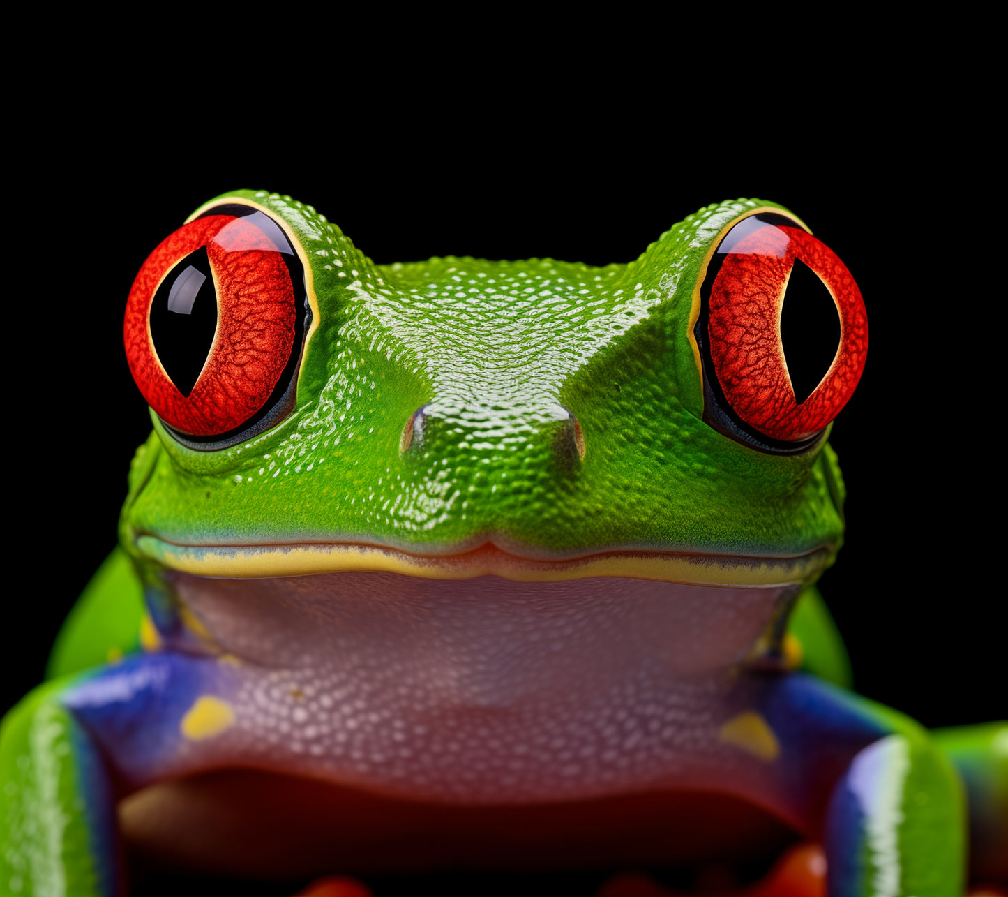 Frog and Toad Wall Art: Emerald Enchantment Red Eyed Tree Frog Close-up Photorealism - Digital Artwork Loose Art Print