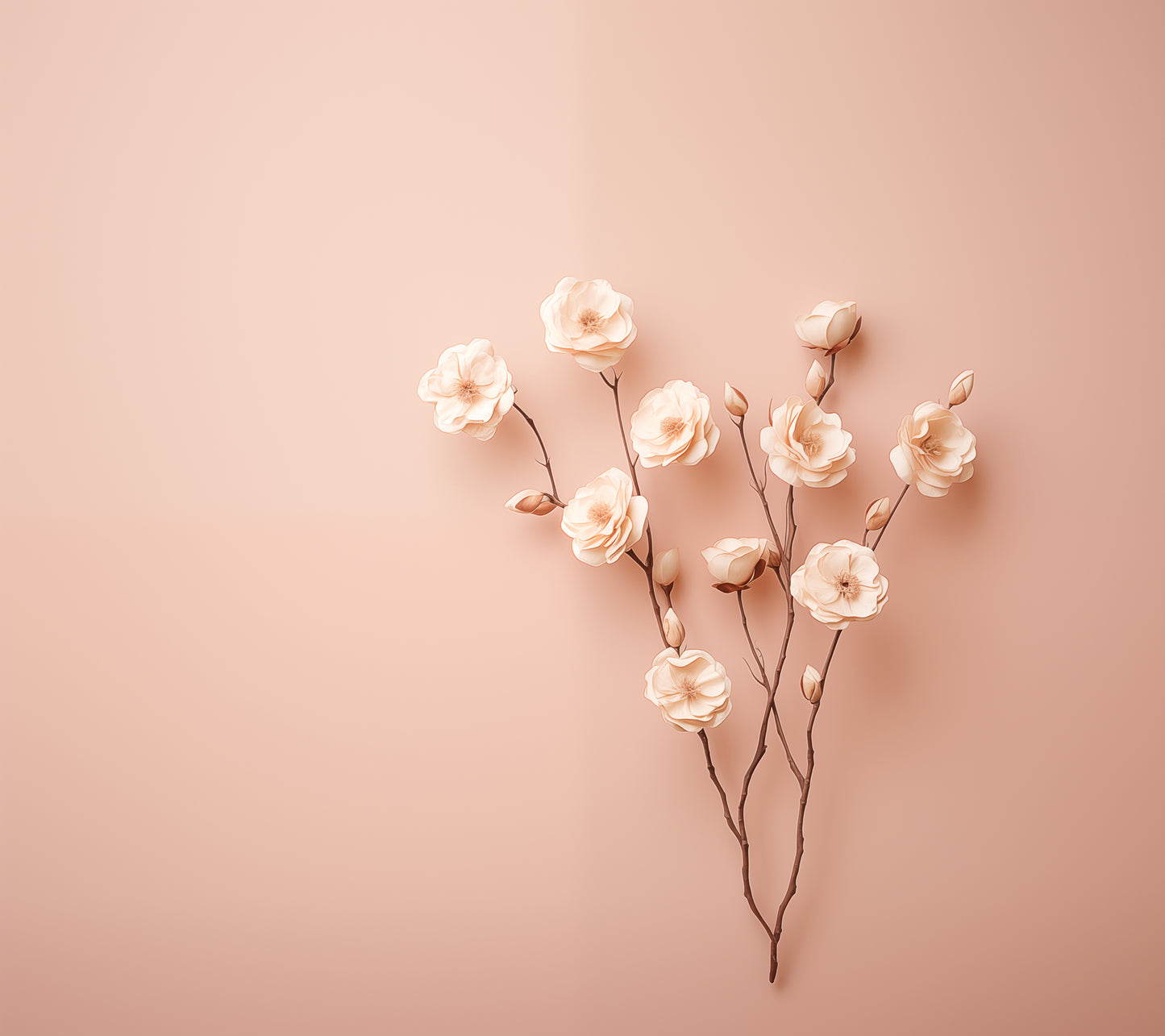 Cream Floral Wall Art: Ephemeral Elegance Minimal Photorealism - Digital Artwork Loose Art Print