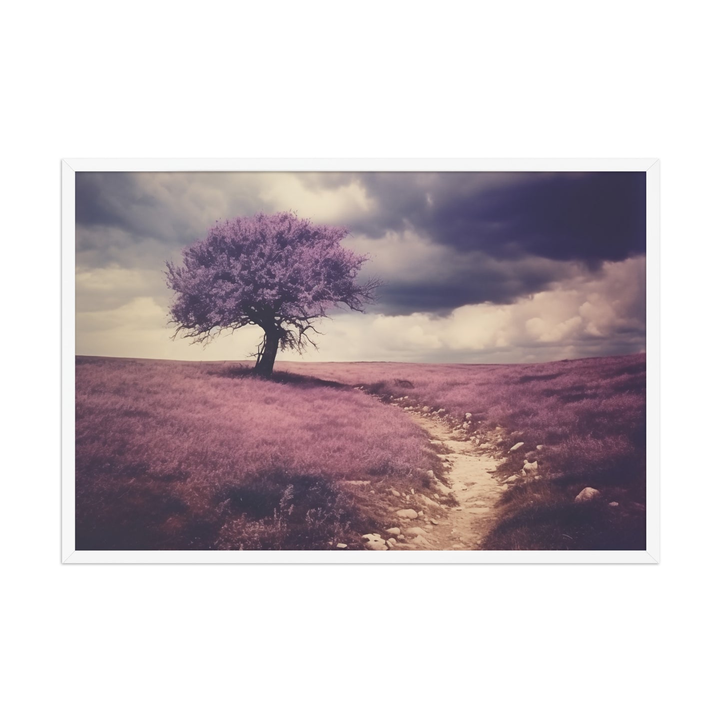 Eternal Bloom Minimal Floral Botanical  Retro Subdued Photorealistic Digital Artwork Framed White Frame