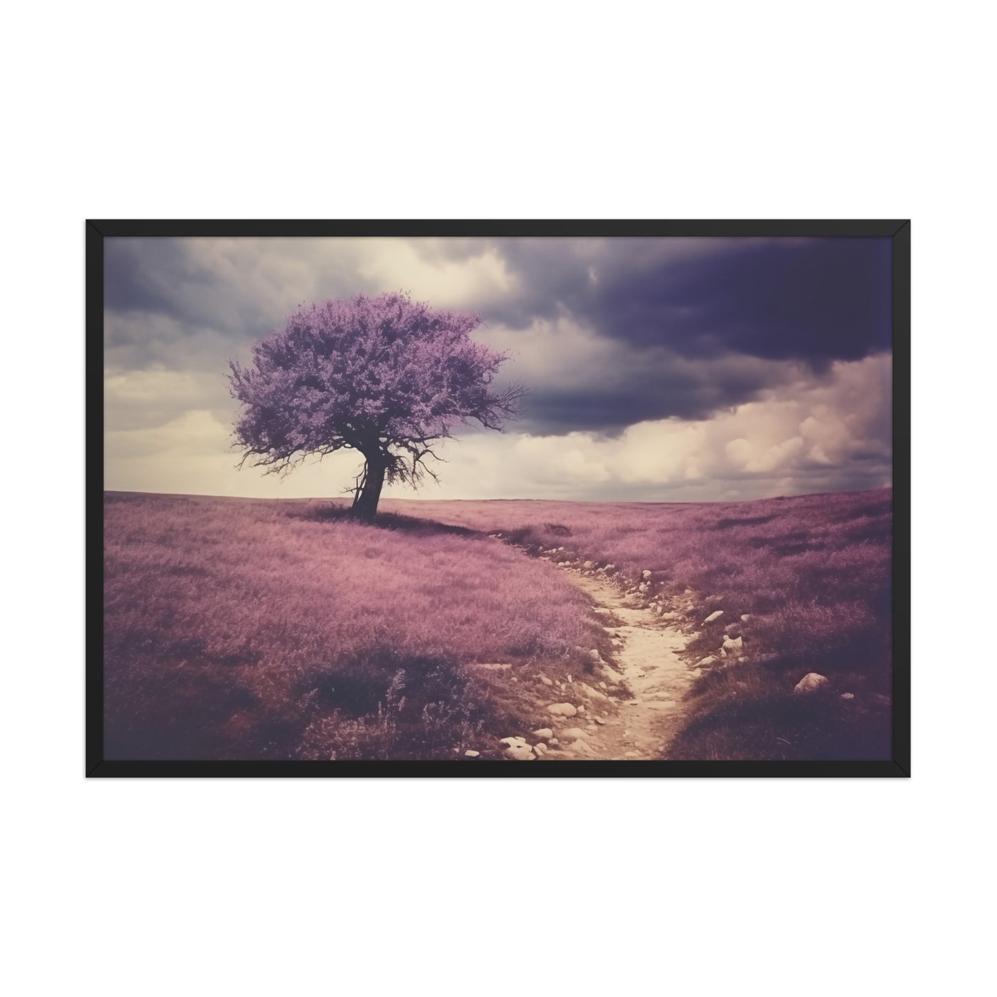 Eternal Bloom Minimal Floral Botanical  Retro Subdued Photorealistic Digital Artwork Framed Black Frame