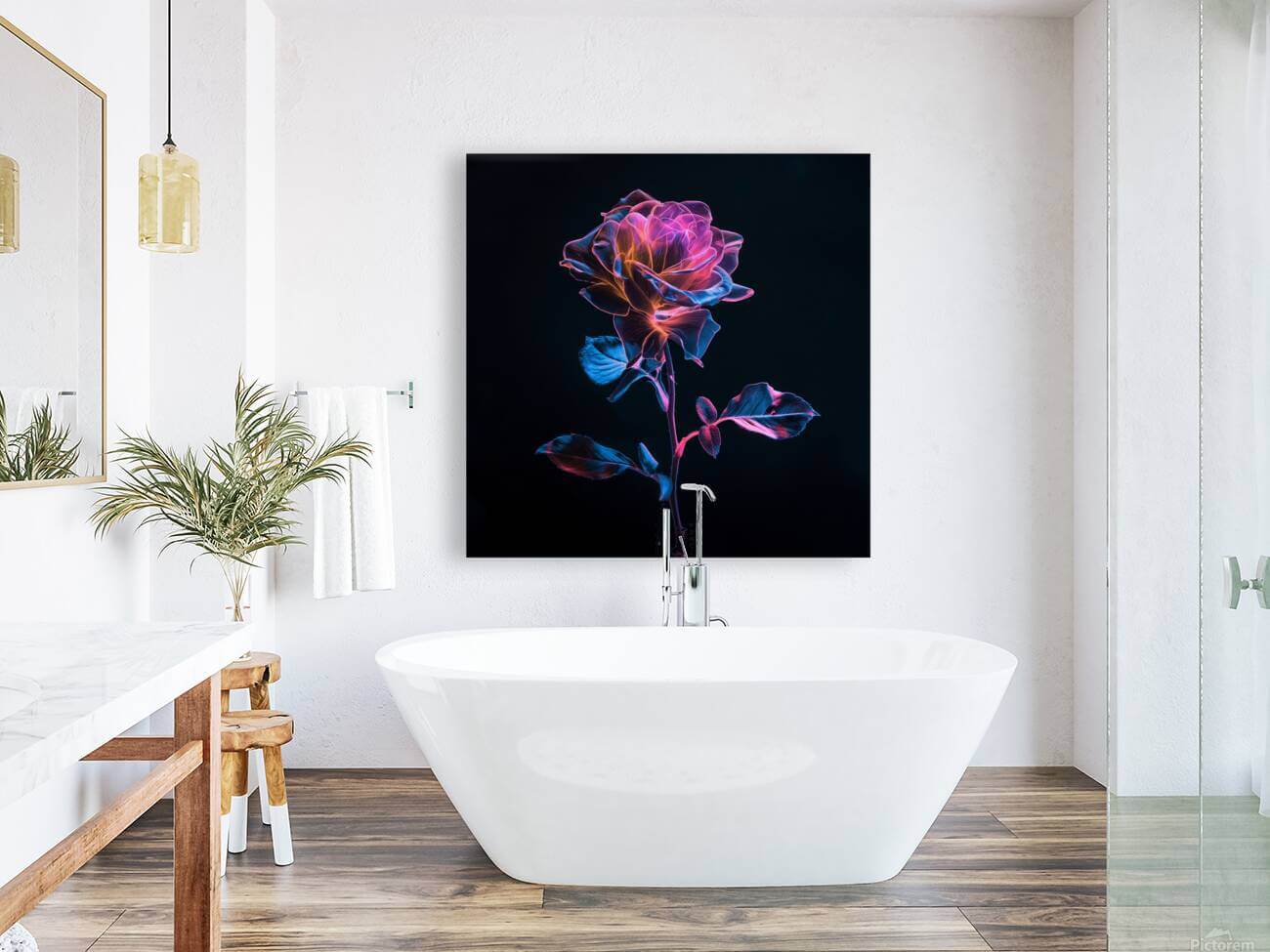 Ethereal Blossom Bioluminescent Rose on Black Background Downloadable / Printable Digital Artwork