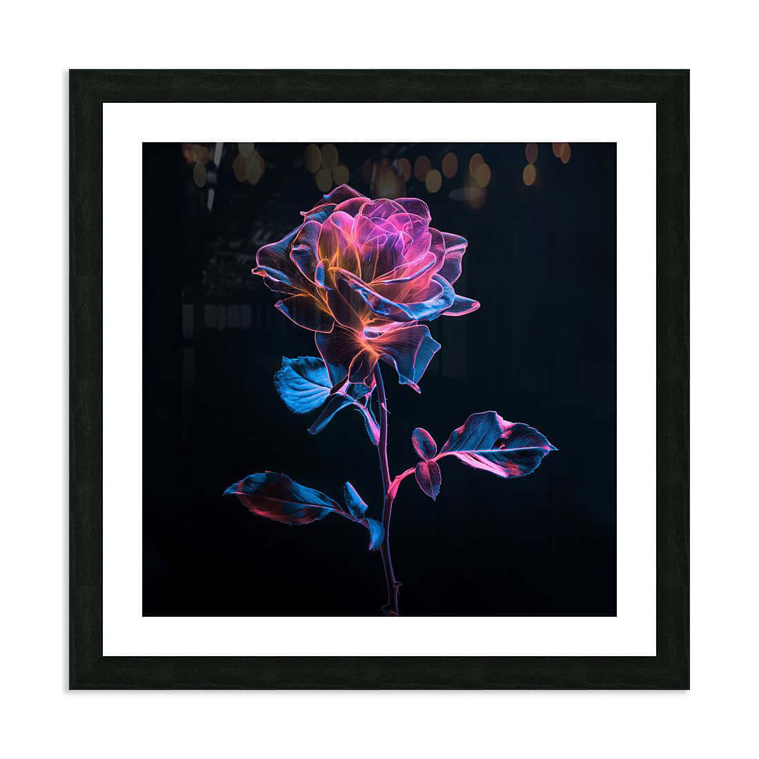 Ethereal Blossom Bioluminescent Rose on Black Background Downloadable / Printable Digital Artwork