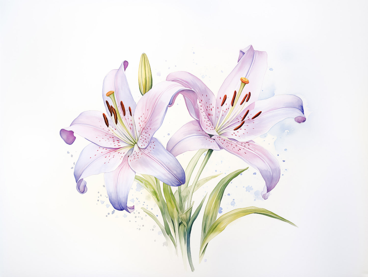 Purple Flower Poster: Ethereal Garden Lily Flowers Watercolor Painting Digital Artwork Loose Art Print