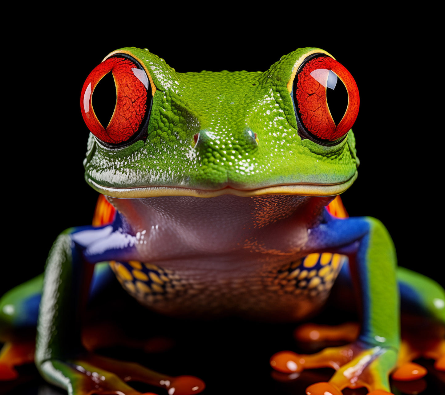 Colorful Frog Art: Eyes of the Jungle Close-up Photorealism - Digital Artwork Loose Print