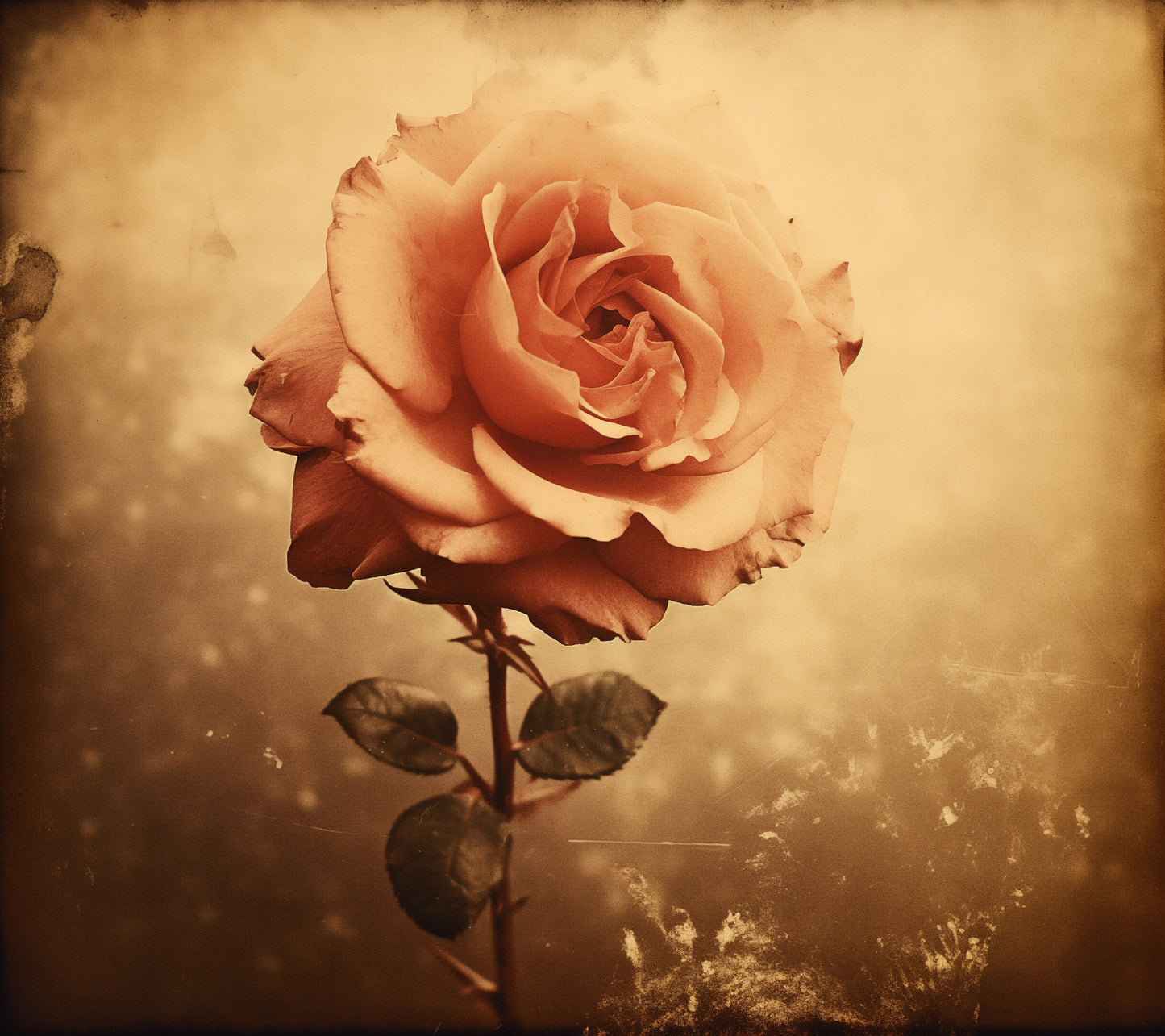 Modern Flower Painting: Faded Elegance Rose Vintage Retro Subdued Photorealism - Digital Artwork Loose Art Print
