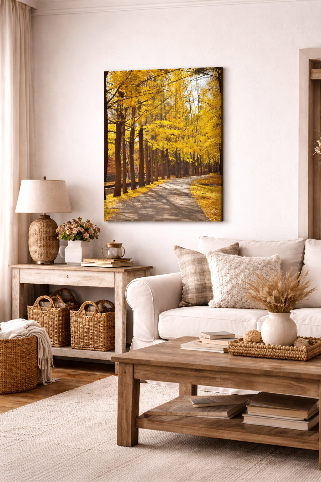 Fall Path Autumn Rustic Landscape Photograph Canvas in Farmhouse Style Living Room