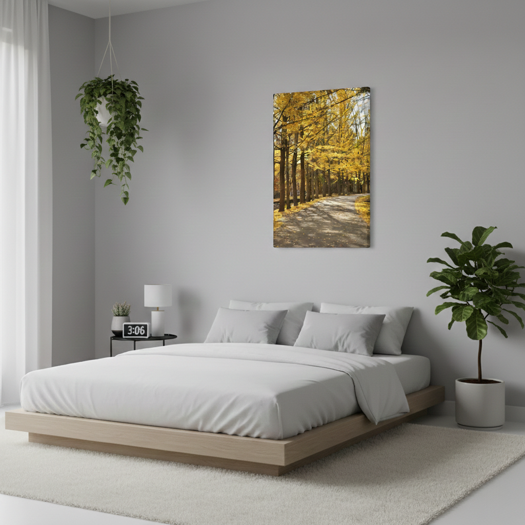 Fall Path Autumn Rustic Landscape Photograph Canvas in Minimalist Style Bedroom