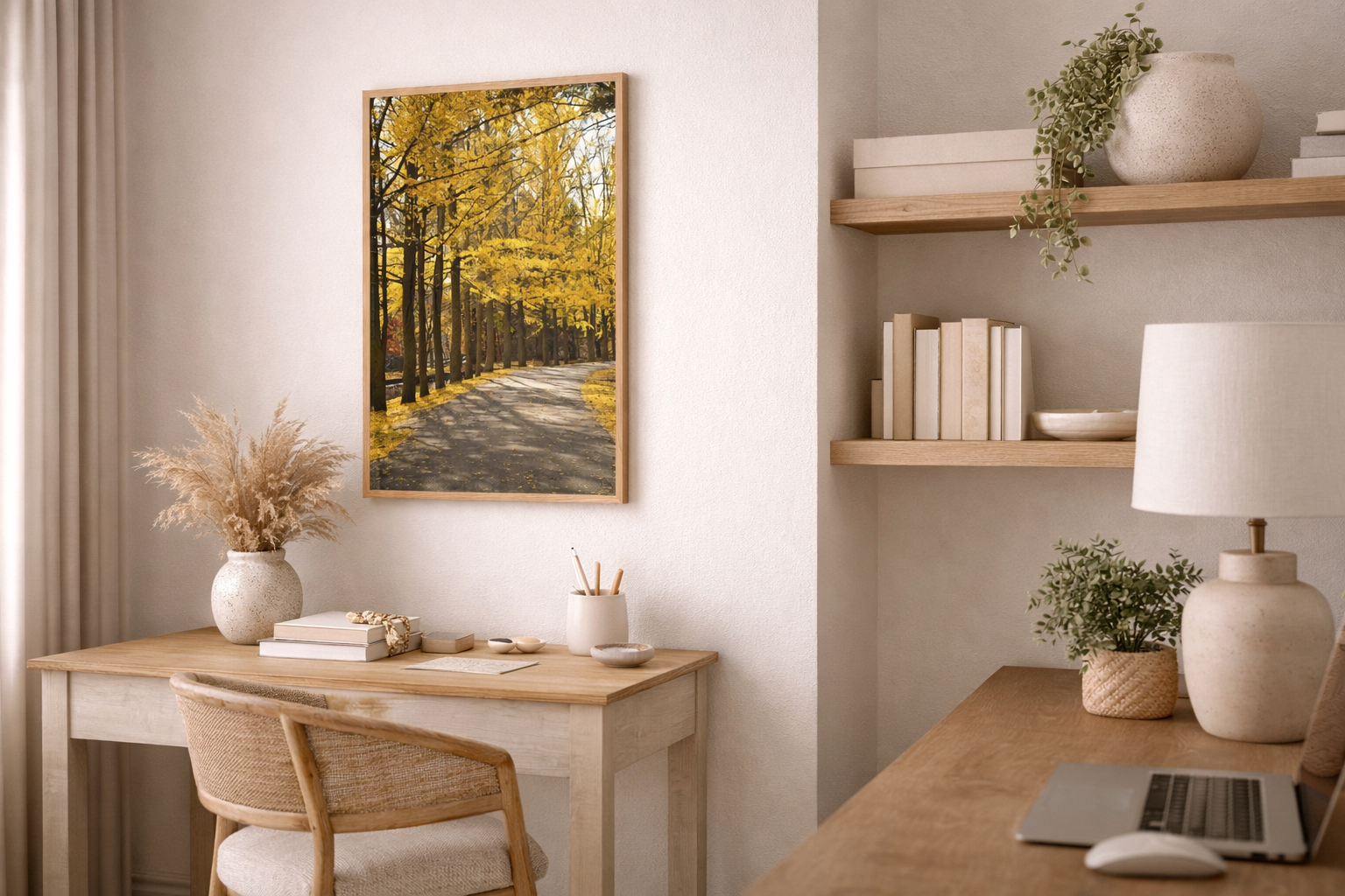 Fall Path Autumn Rustic Landscape Photograph Framed Modern Organic Style Home Office