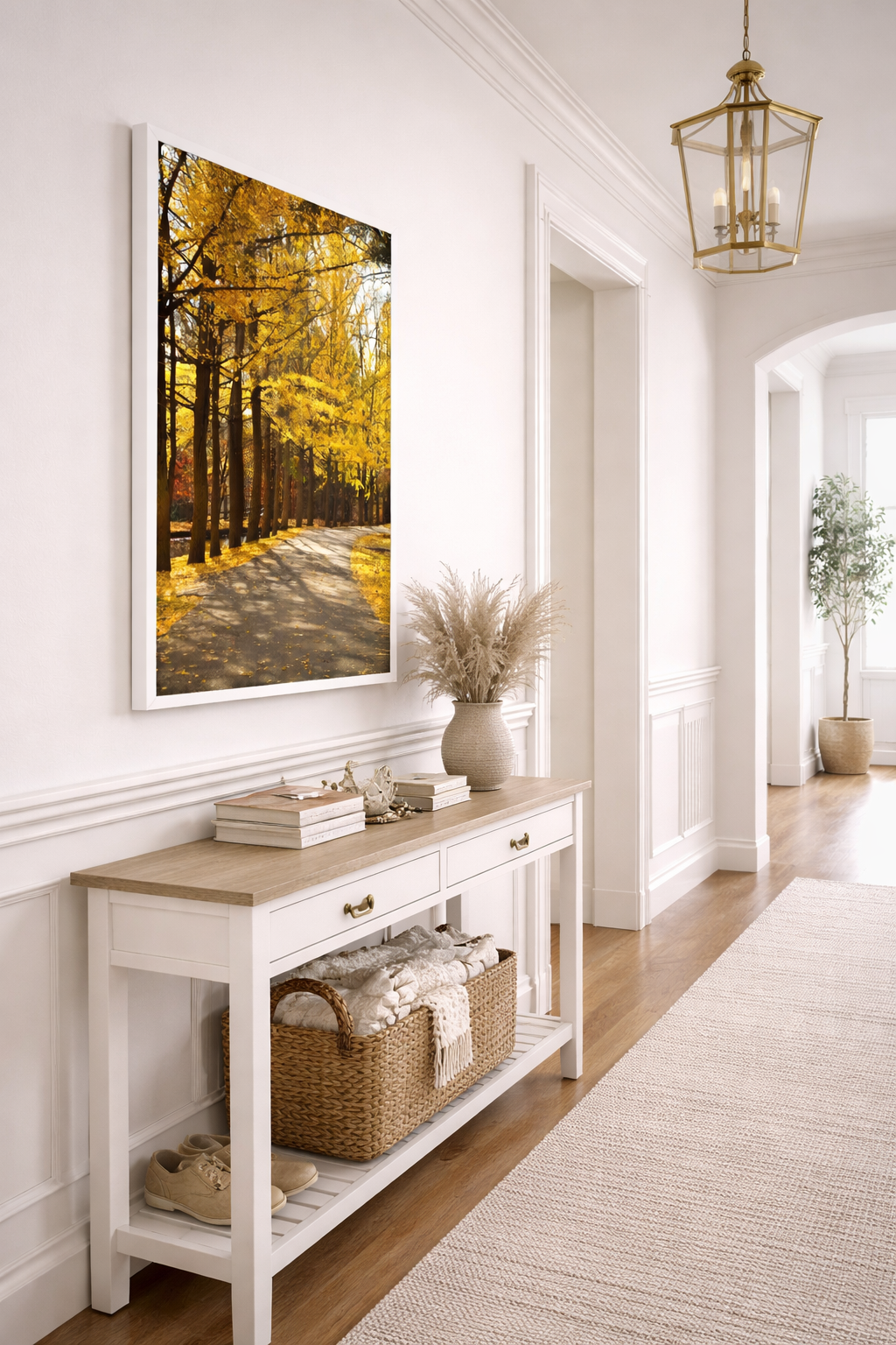 Fall Path Autumn Rustic Landscape Photograph Framed Transitional Style Hallway