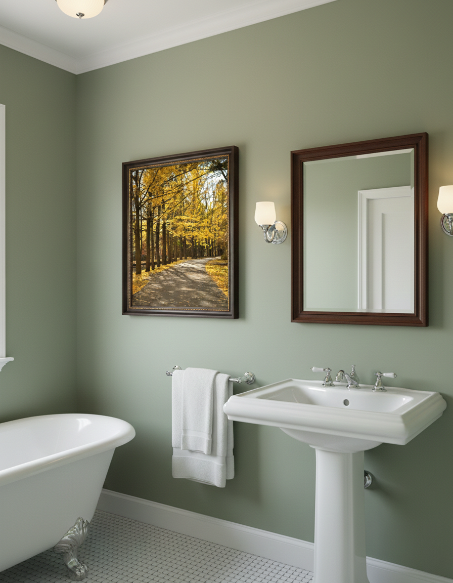 Fall Path Autumn Rustic Landscape Photograph Loose in Traditional Style Bathroom