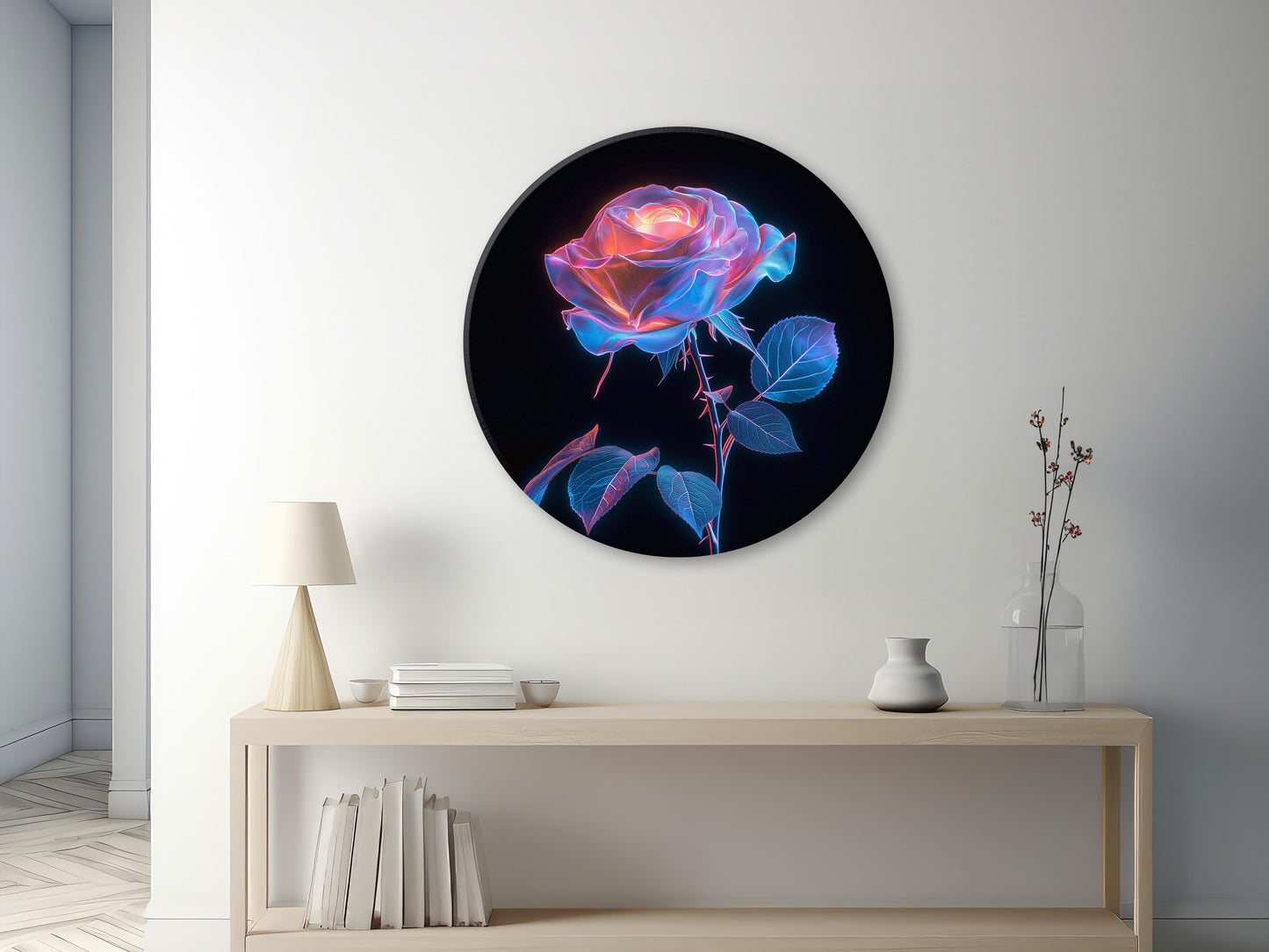 Fantasy Bloom Digital Art Print | Neon Bioluminescent Rose | Downloadable Abstract Art | Versatile Print Sizes Up to 40x60 DOWNLOADABLE
