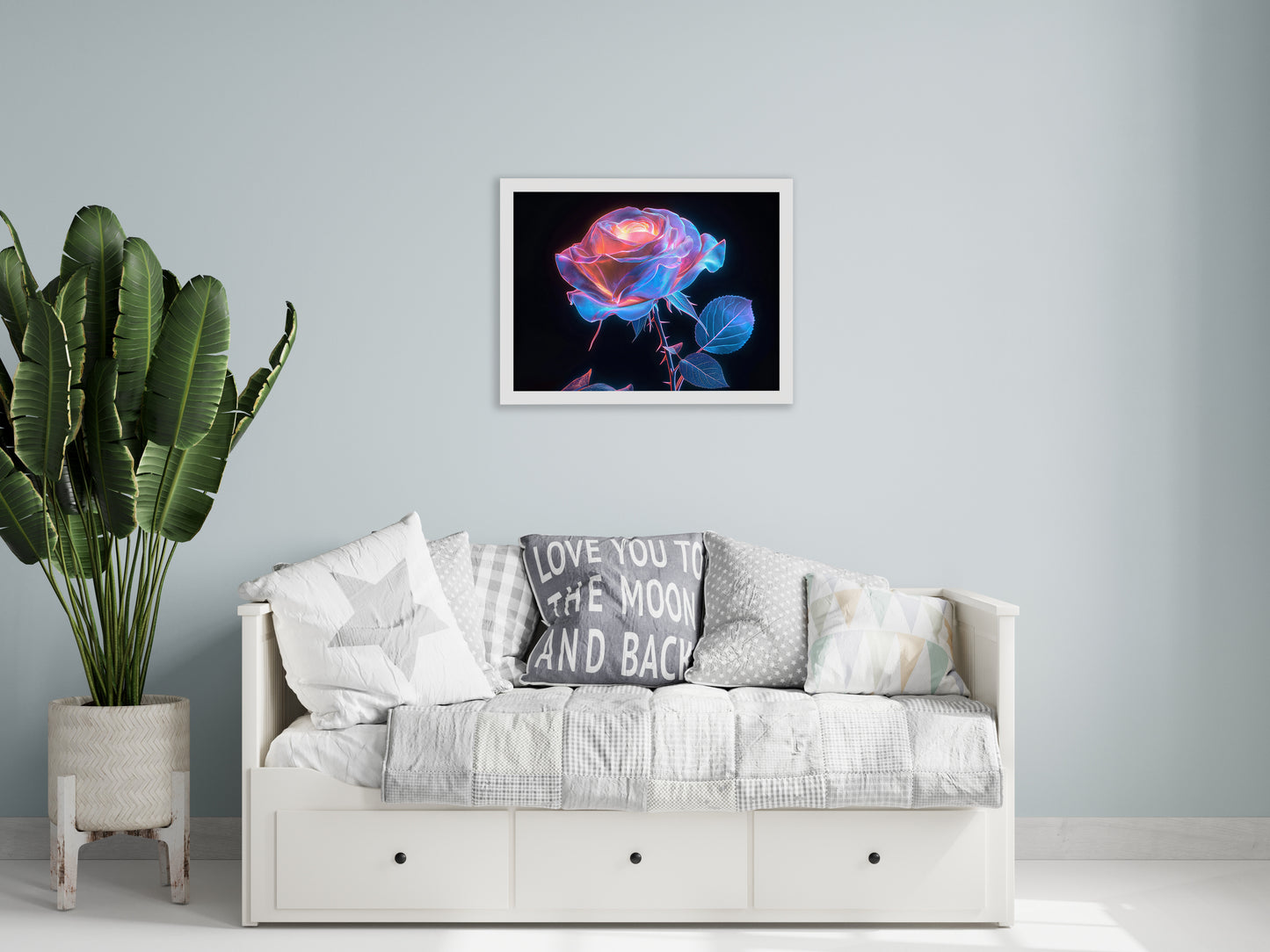 Fantasy Bloom Digital Art Print | Neon Bioluminescent Rose | Downloadable Abstract Art | Versatile Print Sizes Up to 40x60 DOWNLOADABLE