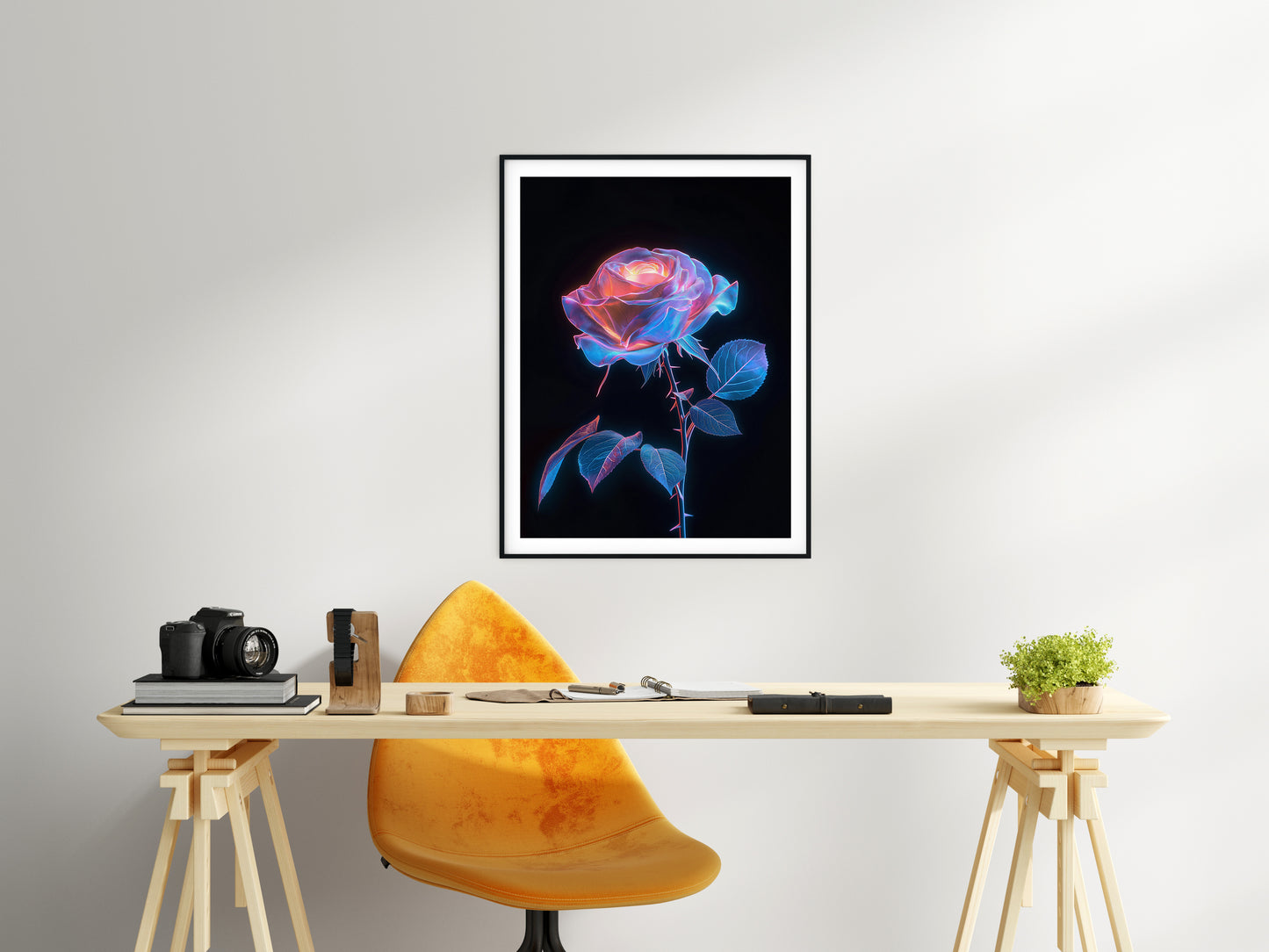 Fantasy Bloom Digital Art Print | Neon Bioluminescent Rose | Downloadable Abstract Art | Versatile Print Sizes Up to 40x60 DOWNLOADABLE