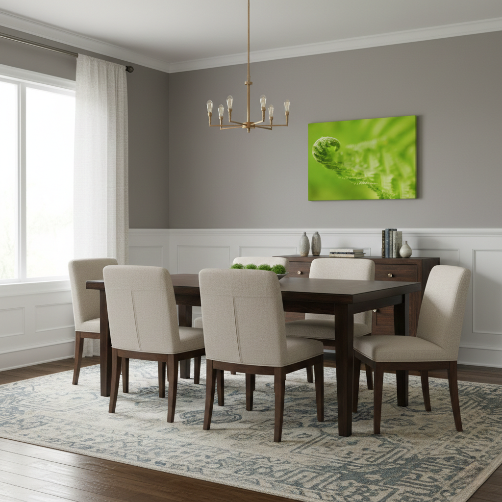 Fern Curl Minimal Botanical Nature Photography Print Canvas in Transitional Style Dining Room